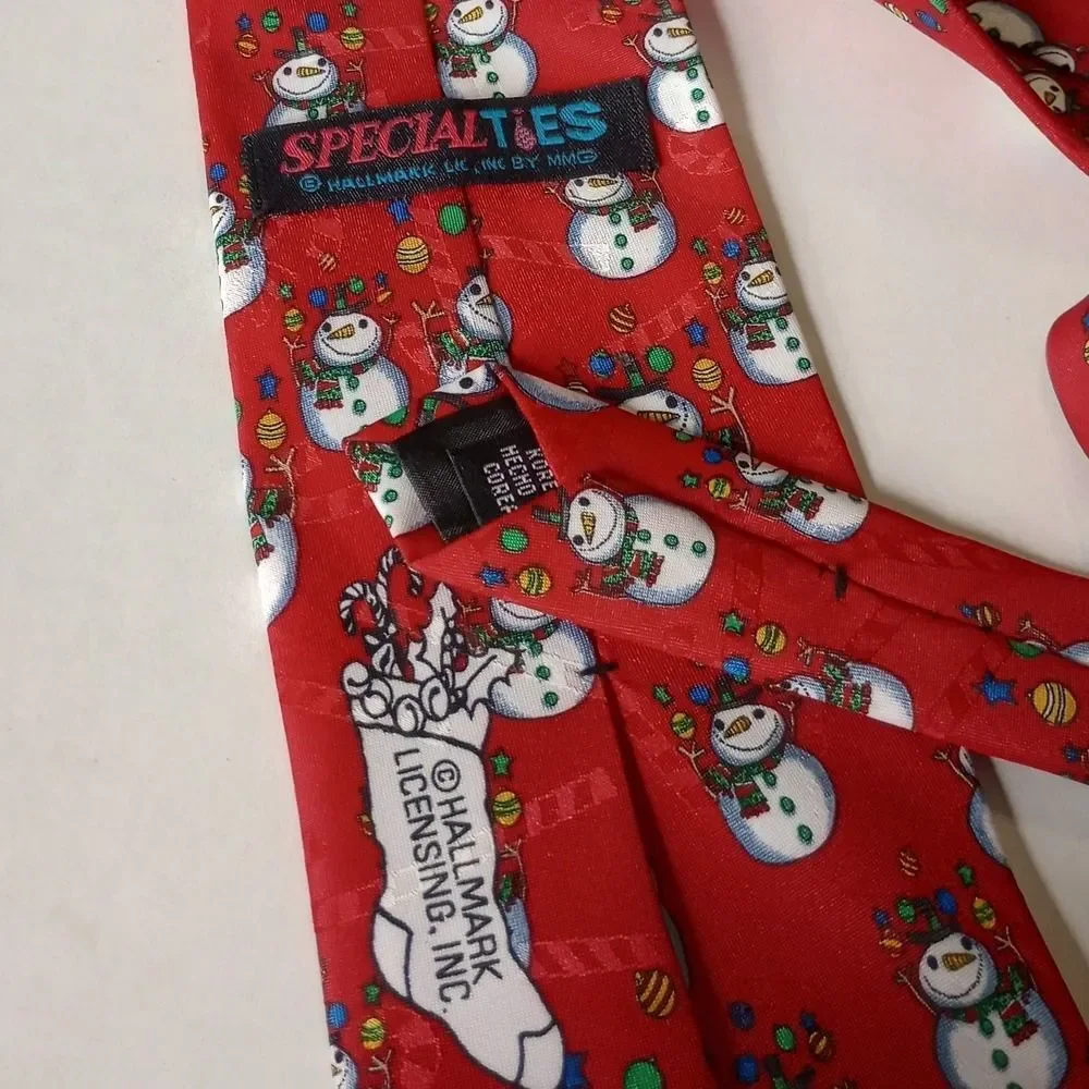Mens Hallmark SpecialTies Snowman Christmas Tie Red Festive Holiday Polyester